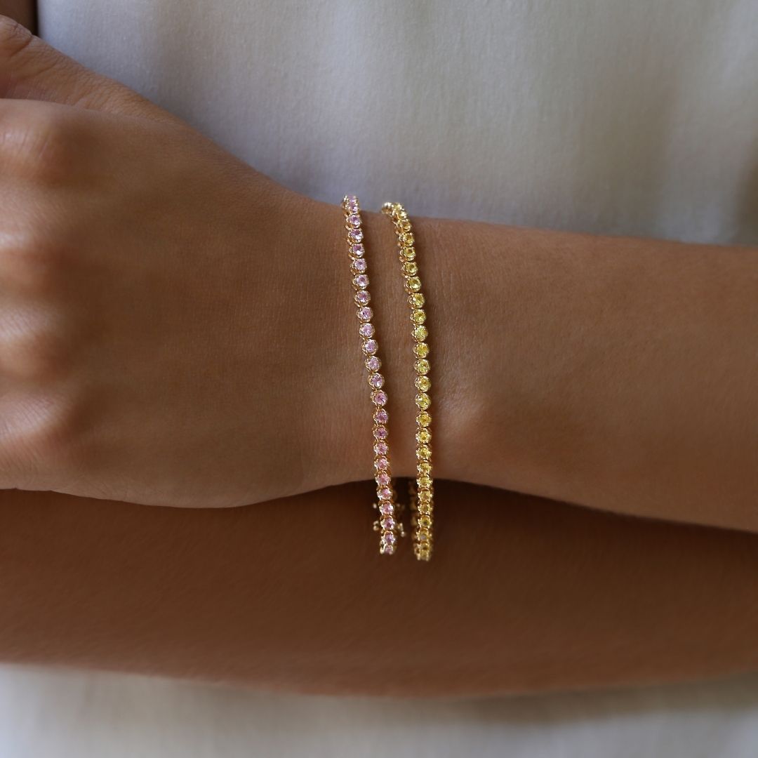 2.85 carat Pink Sapphire Tennis Bracelet 18 Yellow Gold