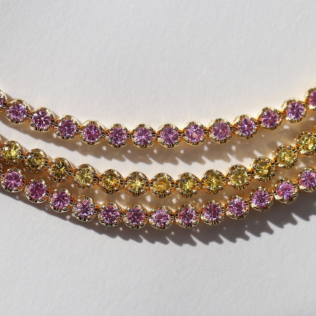 2.85 carat Pink Sapphire Tennis Bracelet 18 Yellow Gold