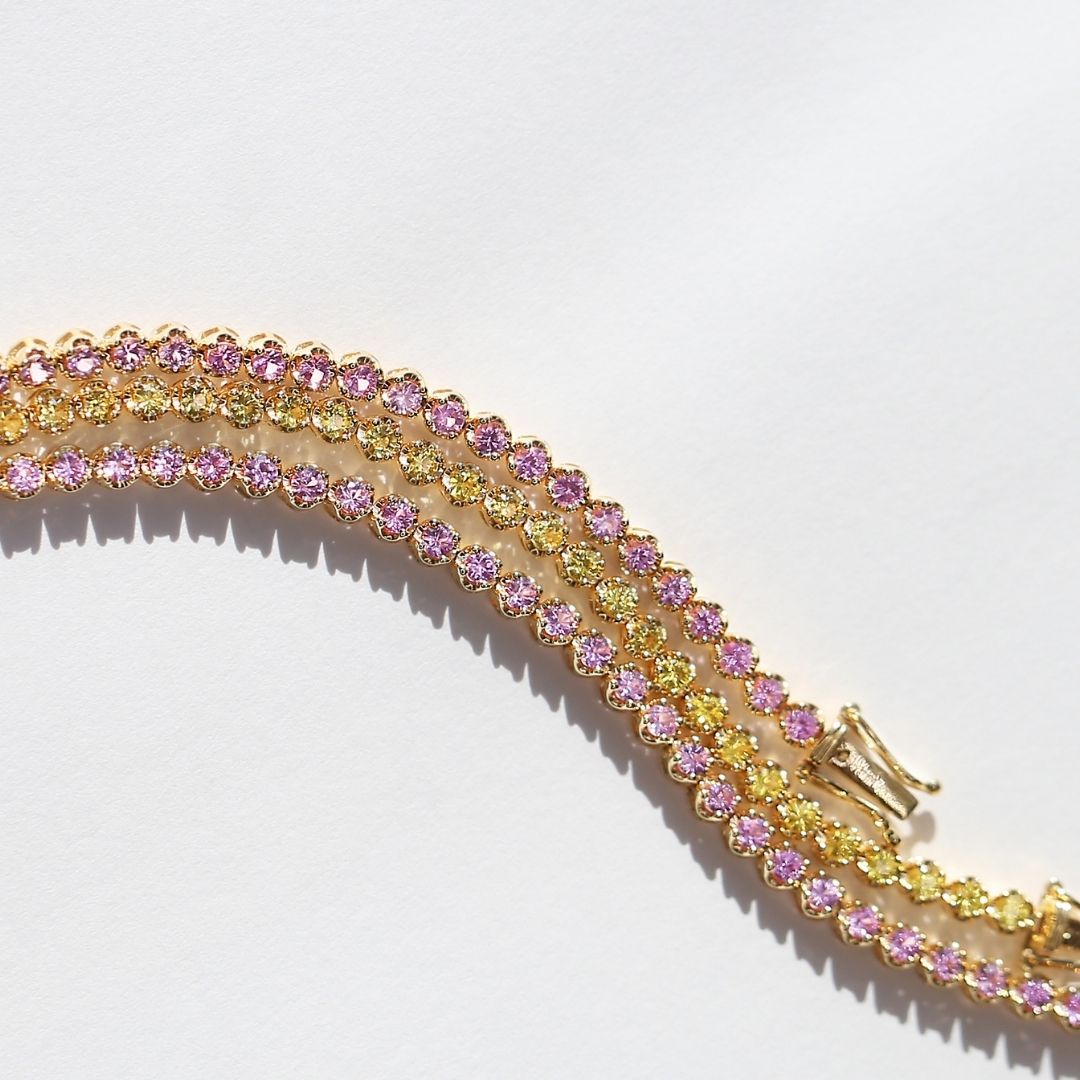 2.85 carat Pink Sapphire Tennis Bracelet 18 Yellow Gold