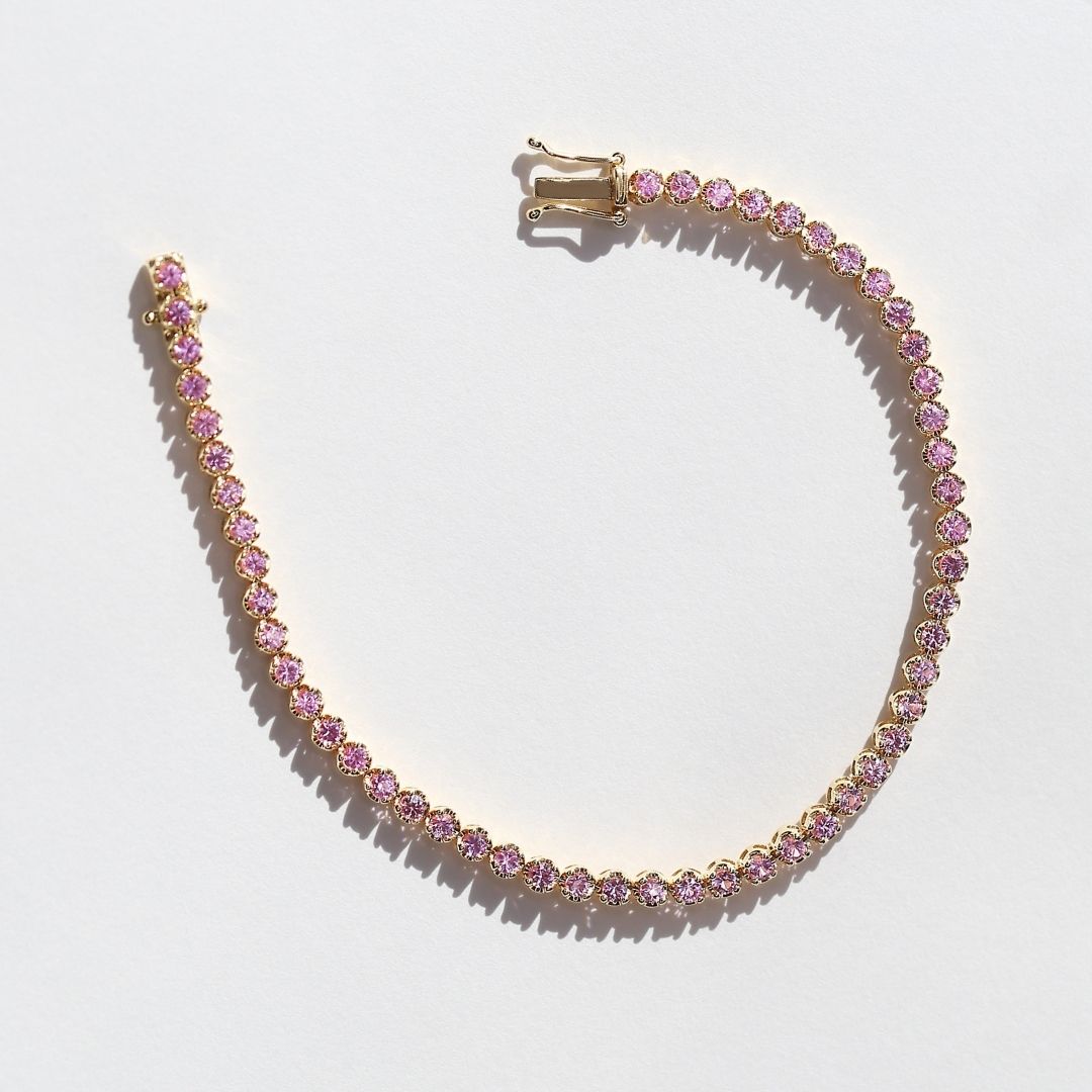 2.85 carat Pink Sapphire Tennis Bracelet 18 Yellow Gold