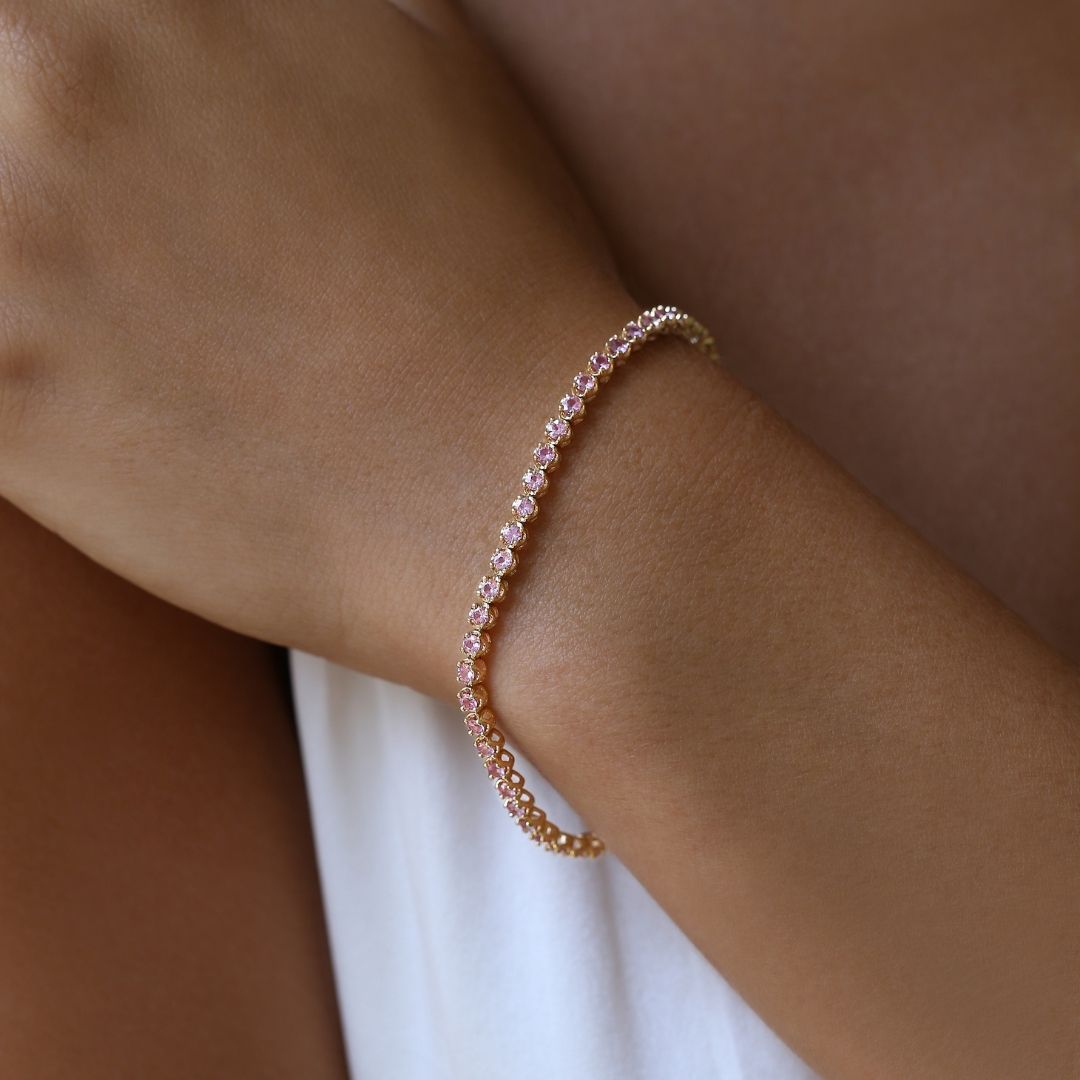 2.85 carat Pink Sapphire Tennis Bracelet 18 White Gold