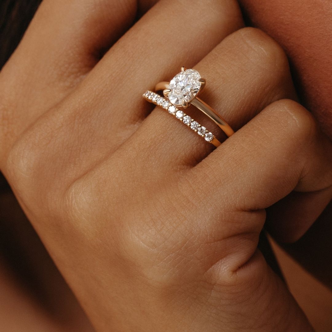 Ava Oval Diamond Engagement Ring - 1.00 carat Lab Grown Diamond with Diamond Band 18ct Yellow Gold