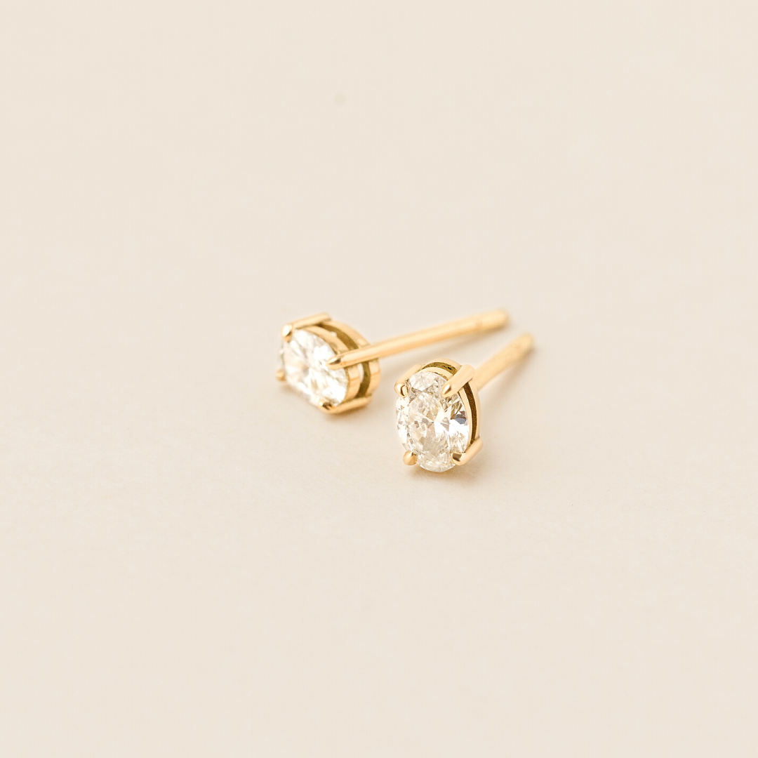 Cecille Oval Lab Grown Diamond Stud Earrings - 18 Yellow Gold