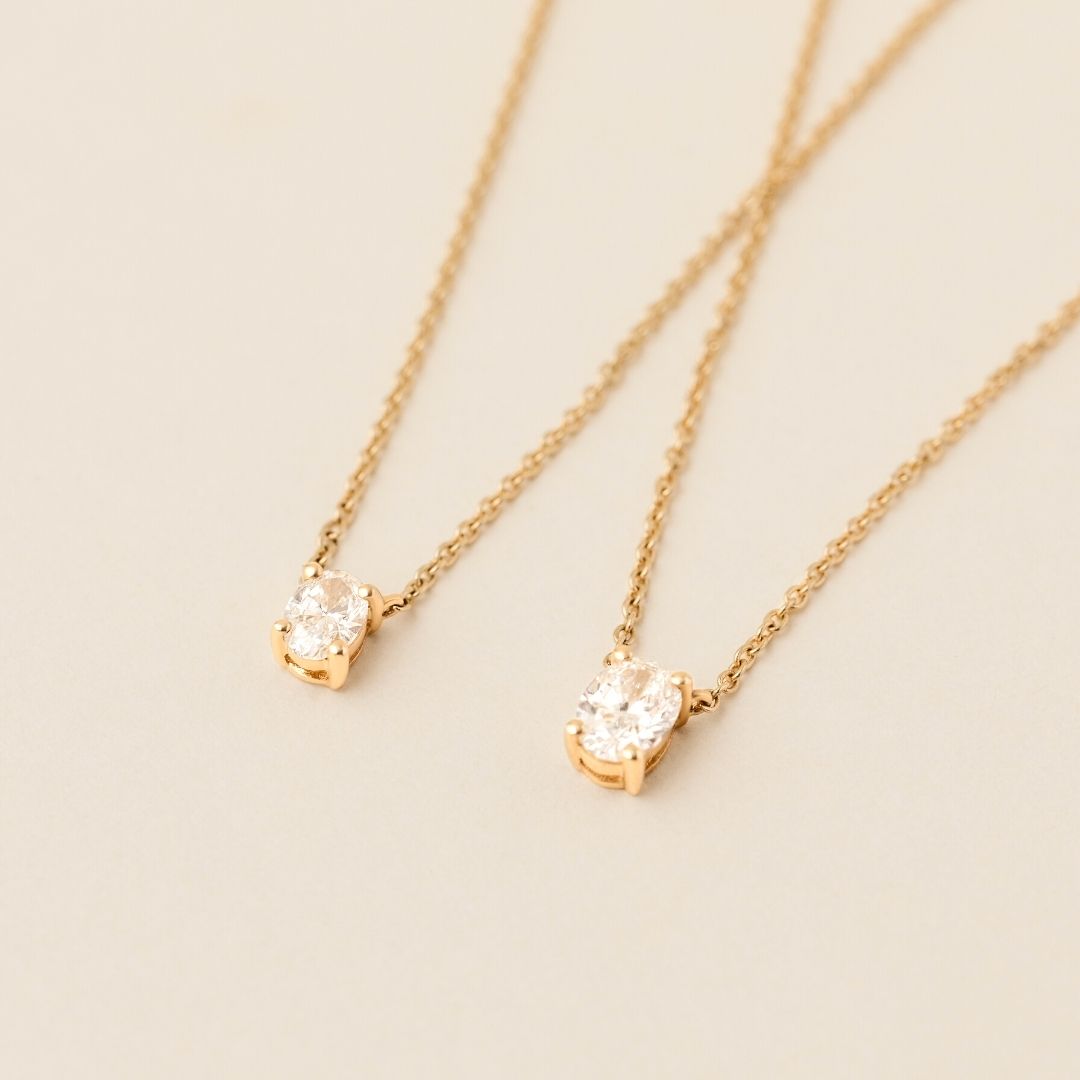 Lucille Oval Necklace - Lab Diamond Pendant Necklace 18ct Yellow Gold