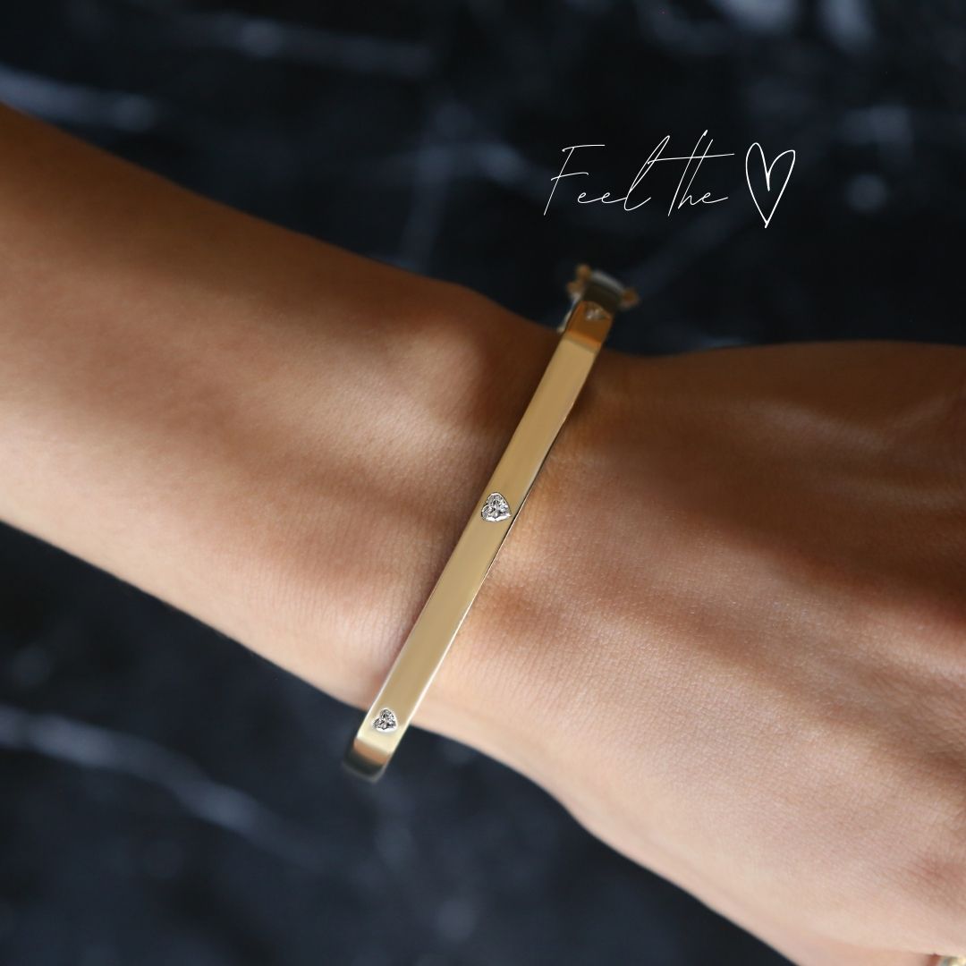 Heart Diamond Bangle in 14k Yellow Gold