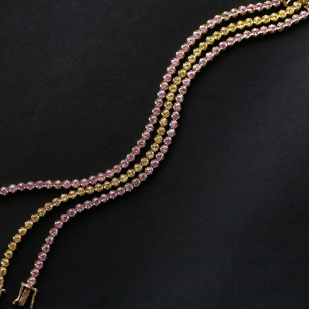 2.85 carat Pink Sapphire Tennis Bracelet 18 Yellow Gold