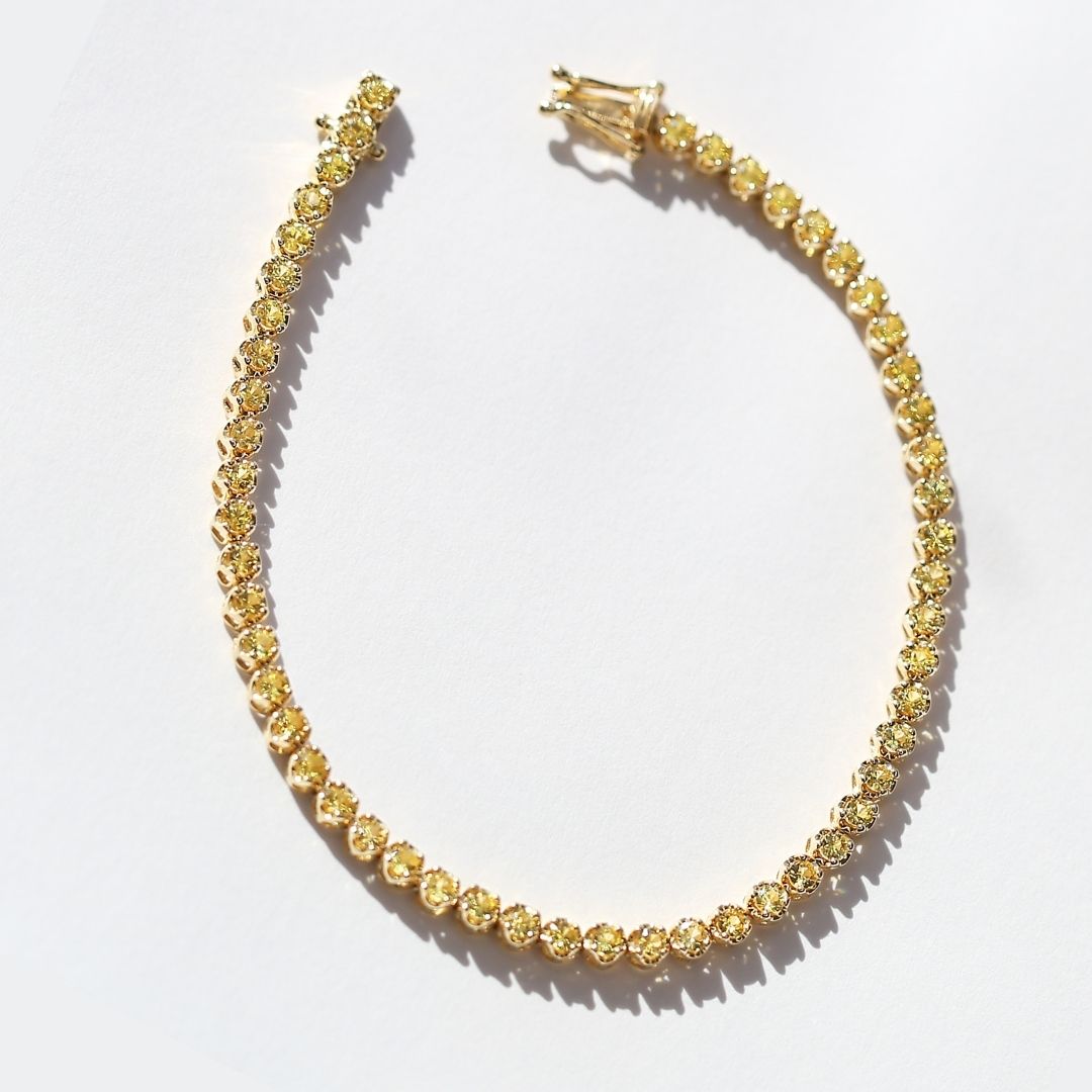 3.07 carat Yellow Sapphire Tennis Bracelet 18 Yellow Gold