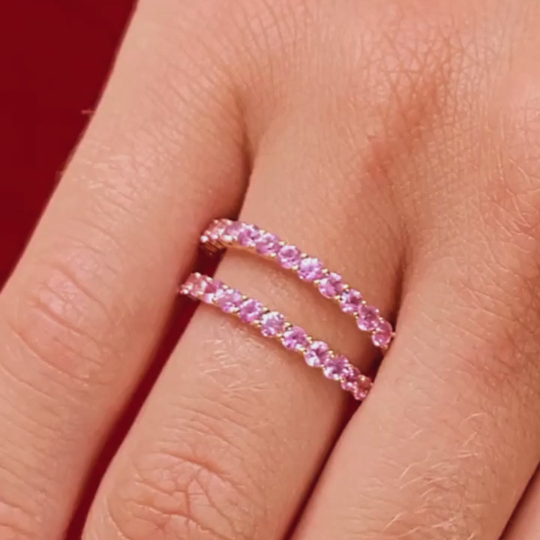 Pink Sapphire Stone of Love Eternity Ring 18k Yellow Gold