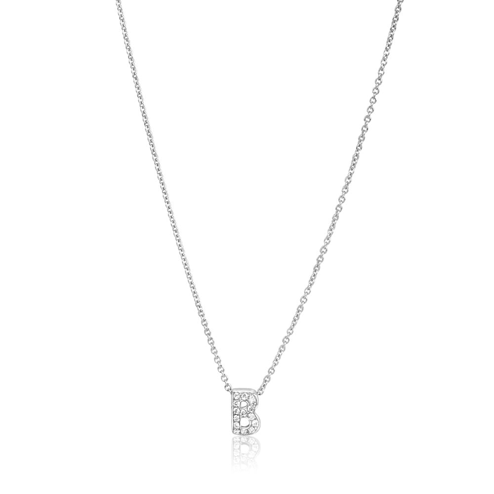 3D Diamond Letter Monogram Necklace White Gold