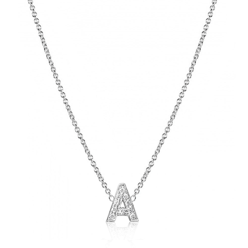 Diamond Letter Monogram White Gold Necklace