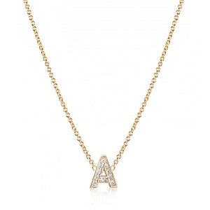 Diamond Letter Monogram Yellow Gold Necklace