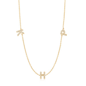 Three Letter Diamond Monogram Necklace Yellow Gold