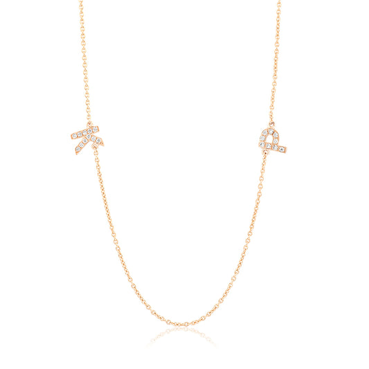 Two Letter Diamond Monogram Yellow Gold Necklace