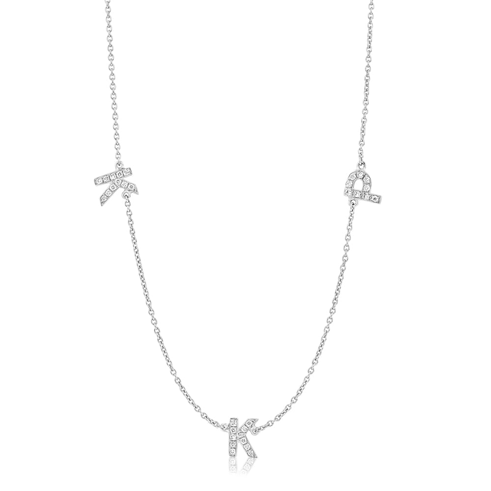 Three Letter Diamond Monogram Necklace White Gold