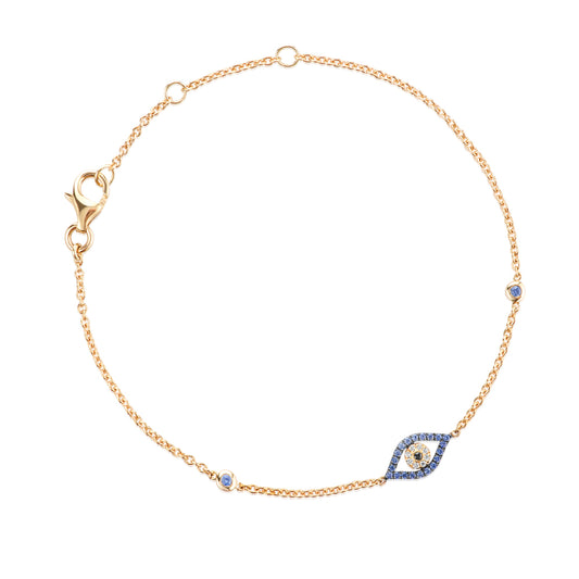 Evil Eye Sapphire & Diamond Yellow Gold Bracelet