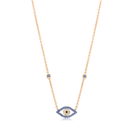 Evil Eye Diamond & Sapphire Yellow Gold Necklace