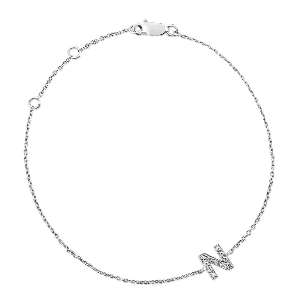 Diamond Letter Monogram Bracelet White Gold