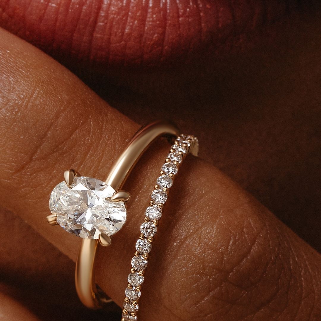 Ava Oval Diamond Engagement Ring - 1.00 carat Lab Grown Diamond with Diamond Band 18ct Yellow Gold