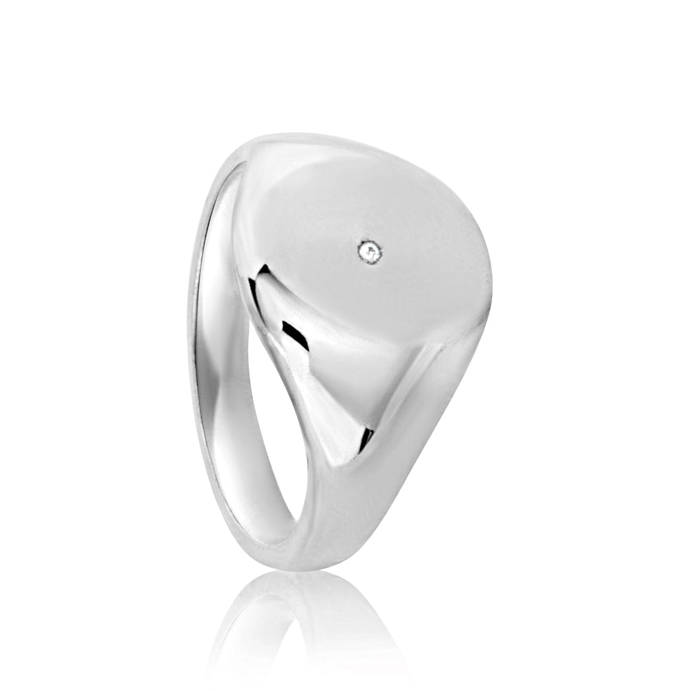 Chelsea White Gold Signet Ring with Diamond