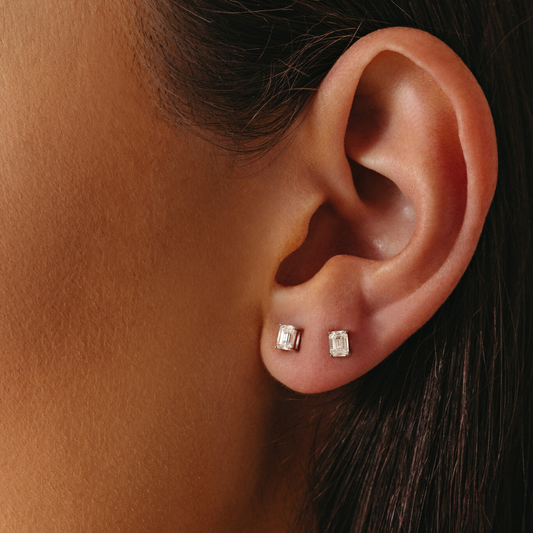 Pia Emerald Lab Diamond Stud Earrings - 18 White Gold