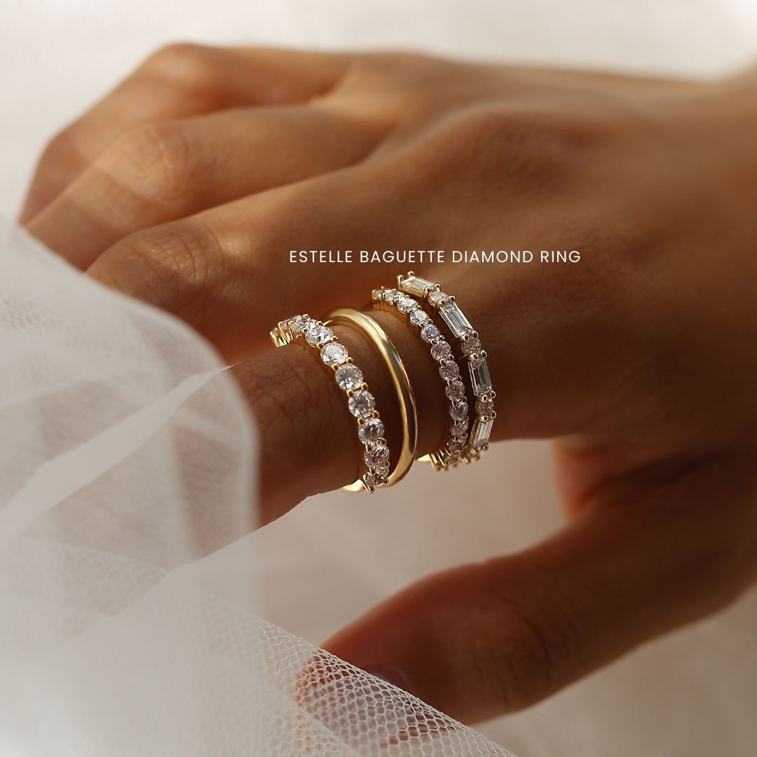 Estelle Baguette Diamond Ring - Lab Grown Diamond Band 18ct Yellow Gold