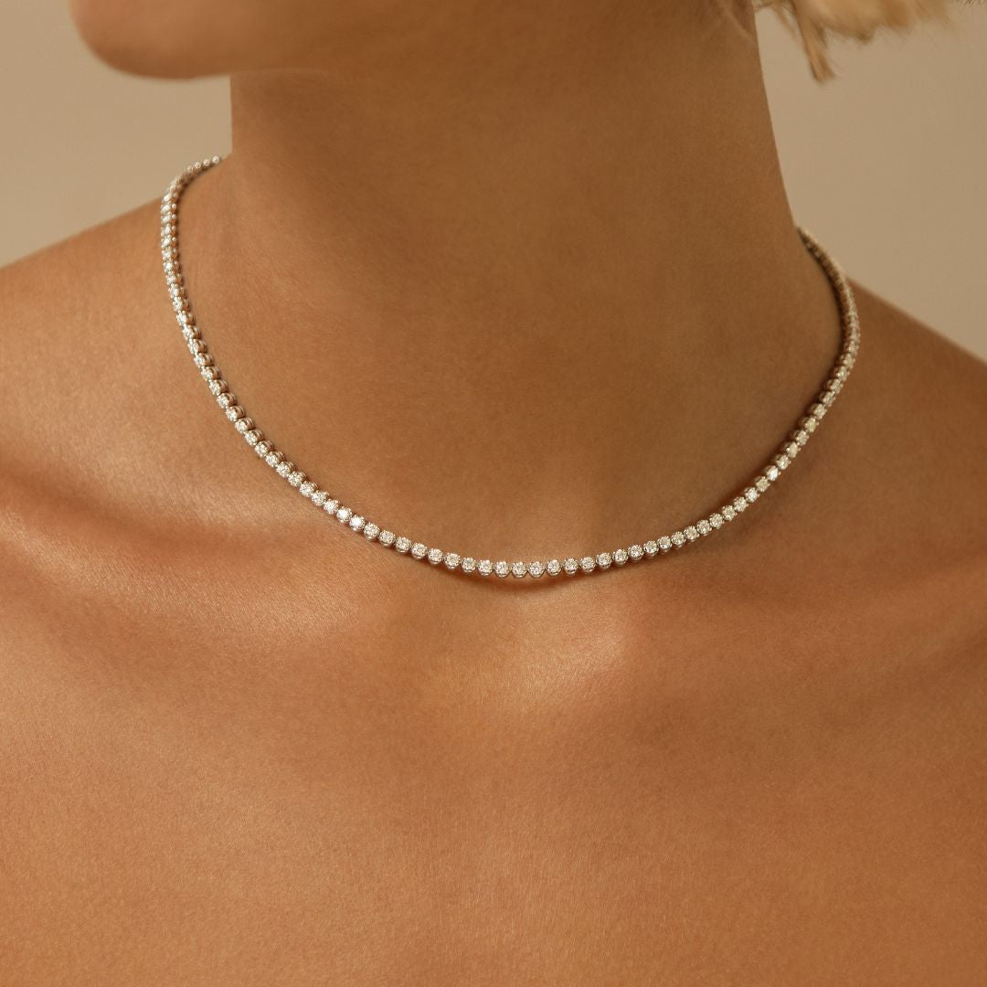 Diamond Tennis Necklace 14 White Gold – Aristides Fine Jewels