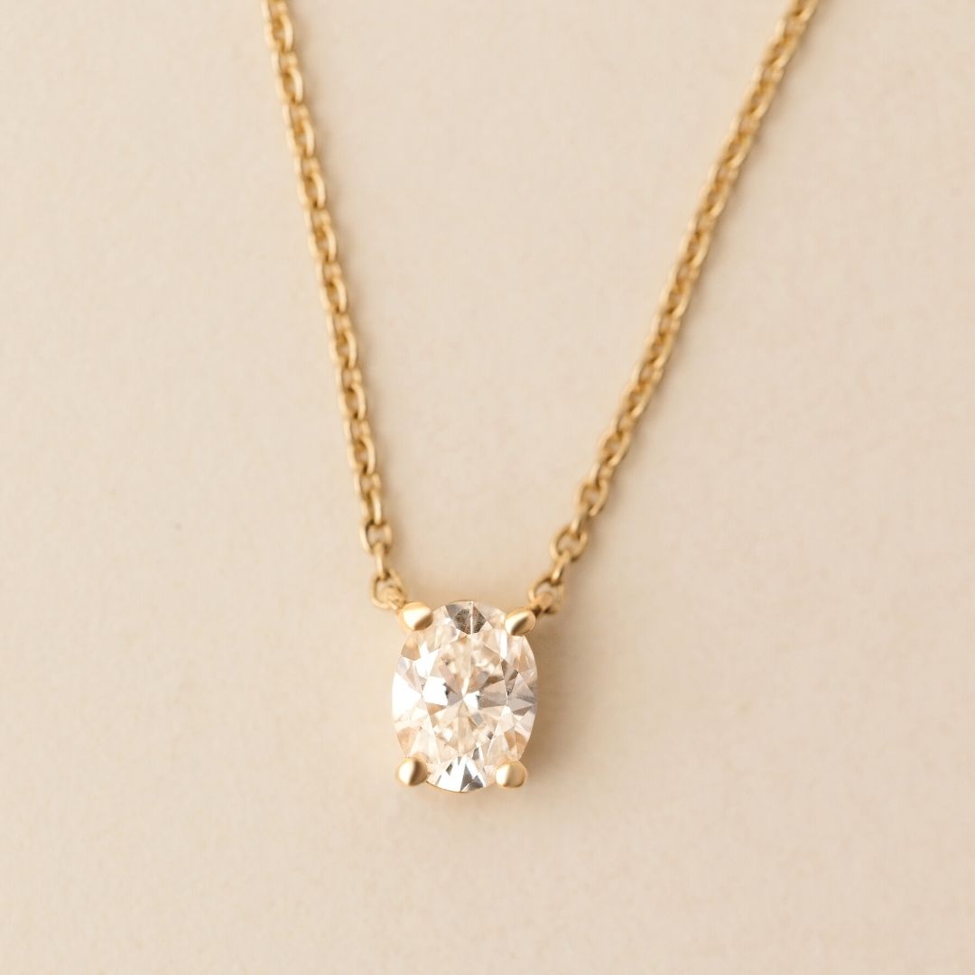 Lucille Oval Necklace - Lab Diamond Pendant Necklace 18ct Yellow Gold