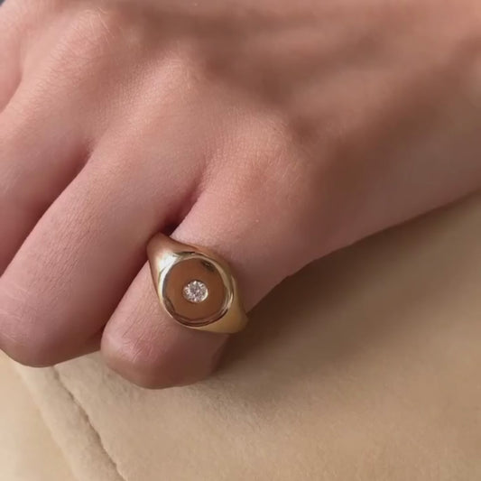 Chelsea Signet Ring .08ct Diamond 9k Yellow Gold